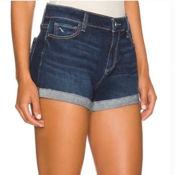 Paige 28 (US 6) Denim Cuffed Shorts Mid Rise Womens Stretch Distressed - Picture 1 of 10